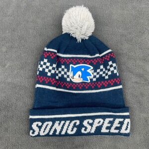 Sonic The Hedgehog SPEED Beanie Pom Knit Cap Sega OSFA Blue Red White